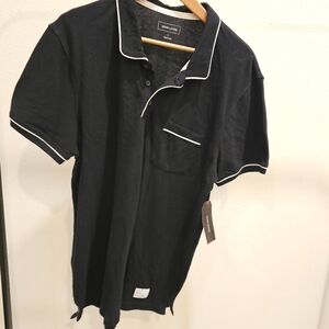 Black and White Trim Polo Shirt by Adam Levine Collection